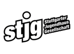 stjg-Logo mit weißer Schrift und schwarzer Schriftumrandung