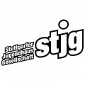 Logo der stjg mit weißer Schrift und schwartzer Umrandung