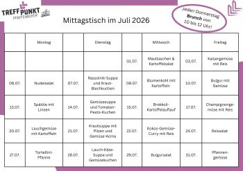 Die aktuelle Speisekarte für den Mittagstisch - gültig für den laufenden Monat