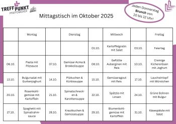 Die aktuelle Speisekarte für den Mittagstisch - gültig für den laufenden Monat